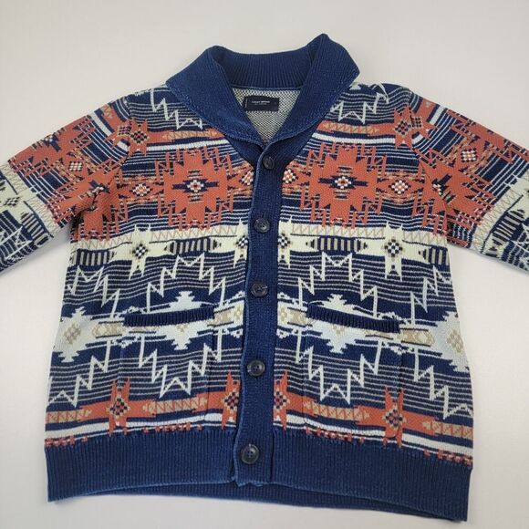 Lucky Brand Southwestern Print Shawl Cardigan Aztec Tribal Mens L Chunky Heavy - Picture 4 of 14